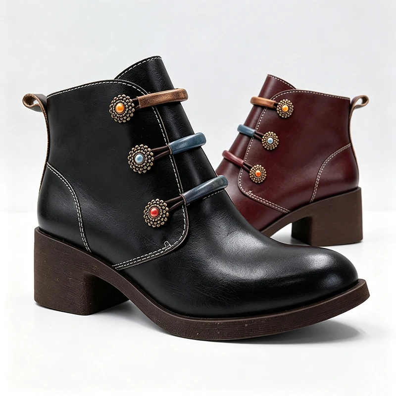 Ornate Metal Buckle Ankle Boots Ornate Metal Buckle Ankle Boots